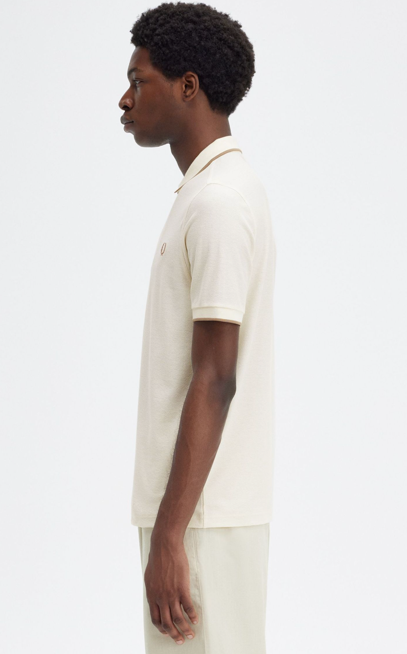 Crepe piquet zip neck shirt